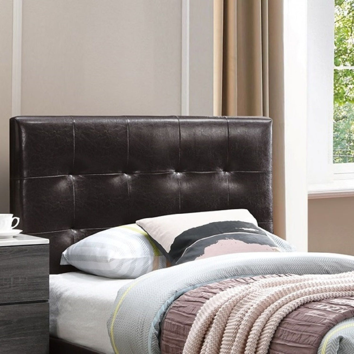 Contemporary Style Bed, Rectangle Headboard
