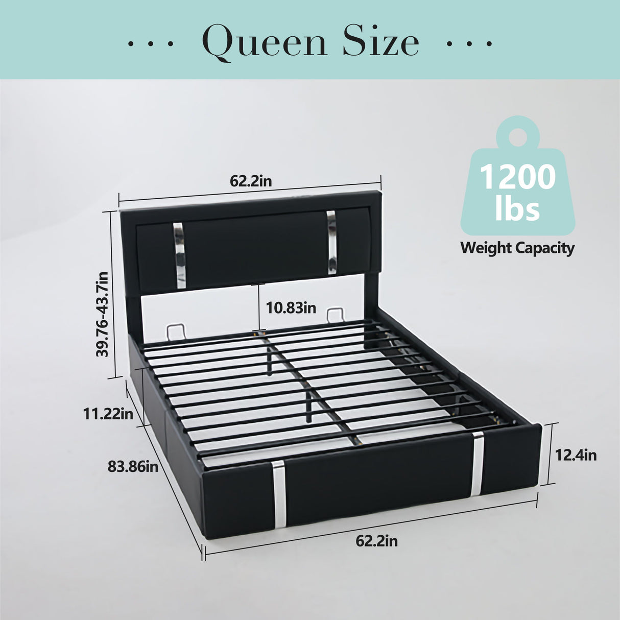 Upholstered Platform Bed Frame With Adjustable LED Headboard, USB C-Charging, Hydraulic Lift