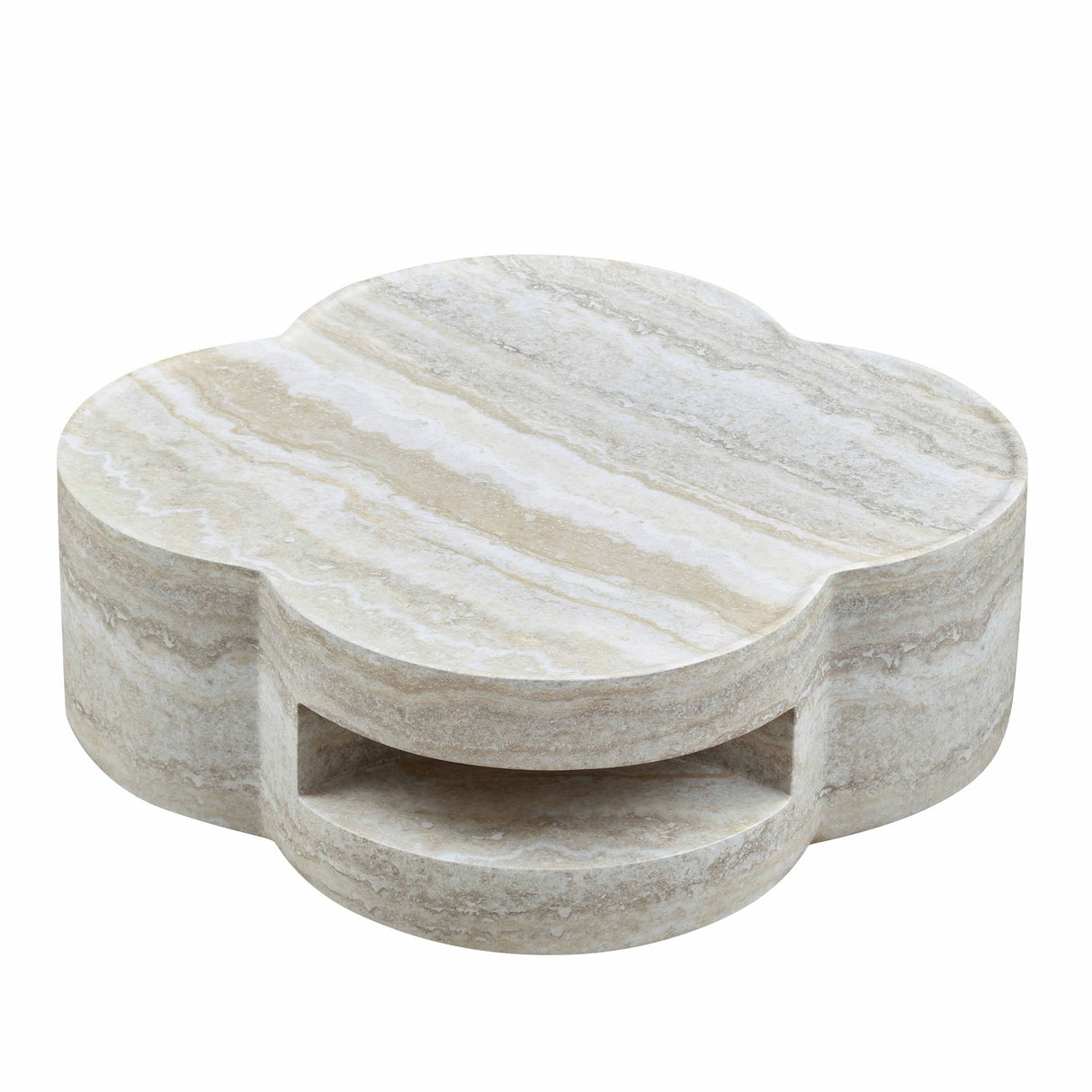 Clover Round Coffee Table With Open Storage - Marble