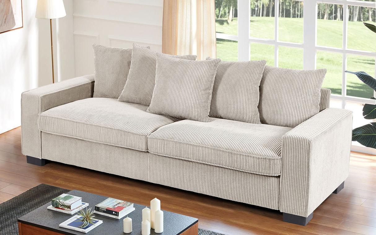 Luxe Sofa With 5 Matching Toss Pillows, Sleek Design, Spacious And Comfortable 3 Seater Couch