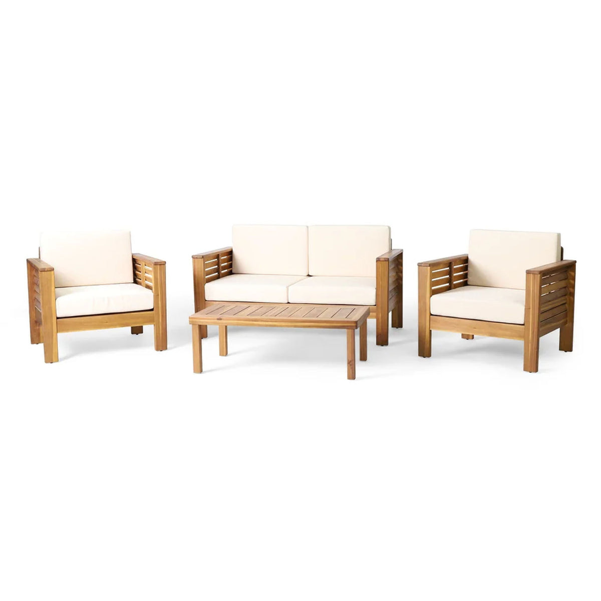 Acacia Wood Loveseat And Coffee Table Set With Cushions