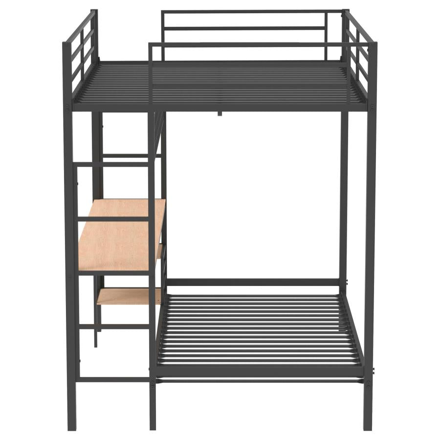 Campus Metal Full Over Twin Workstation Bunk Bed Matte Black - 460209BLK