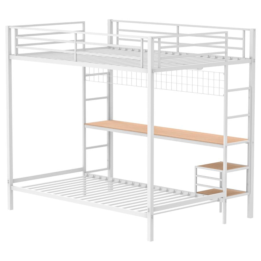 Campus Metal Full Over Twin Workstation Bunk Bed Matte White - 460209WHT
