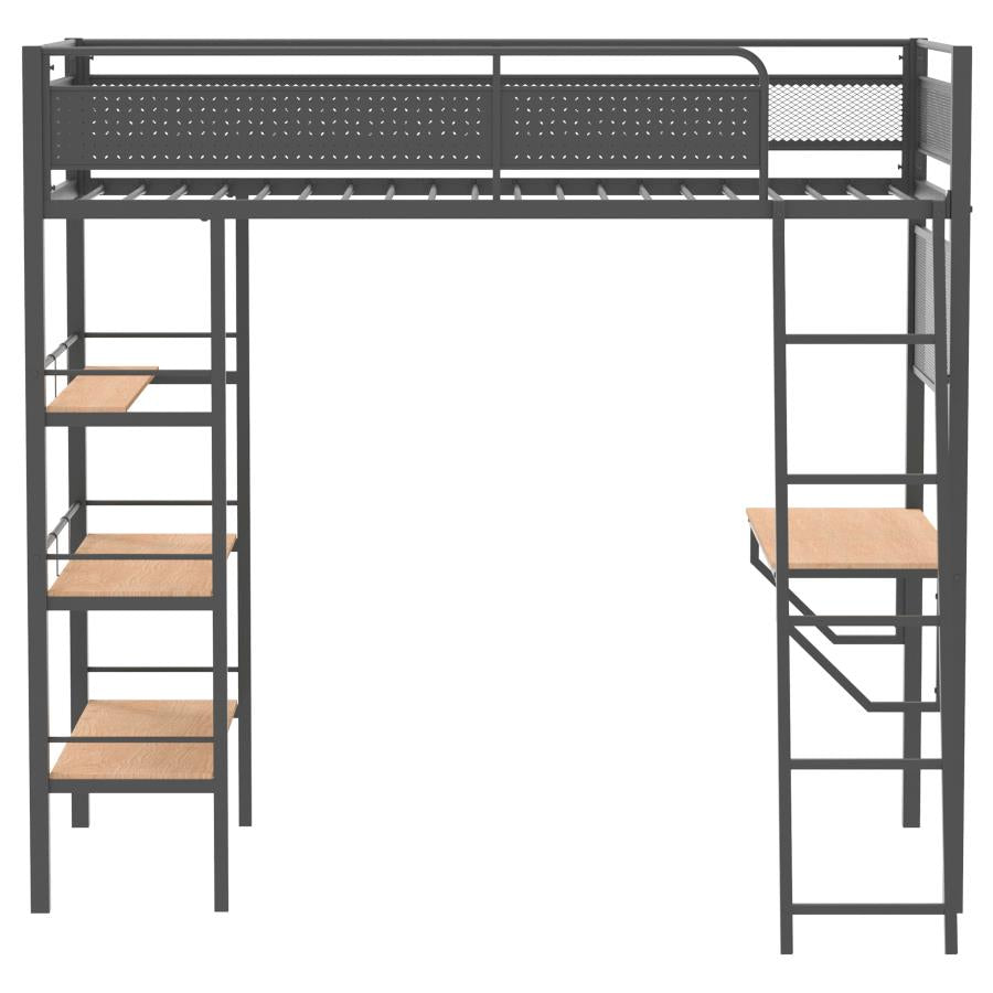 Campus 3-shelf Metal Twin Workstation Loft Bed Matte Black - 460332BLK