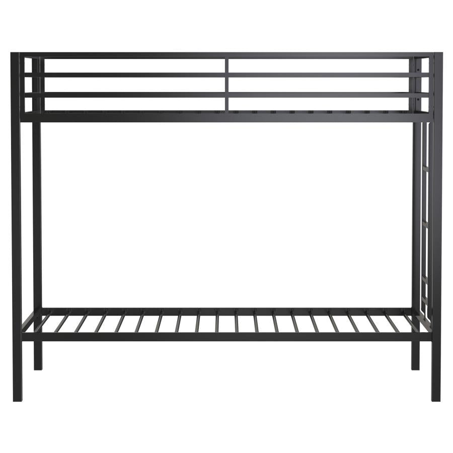 Alevera Metal Twin Over Twin Bunk Bed with Ladder Black - 460361BLK