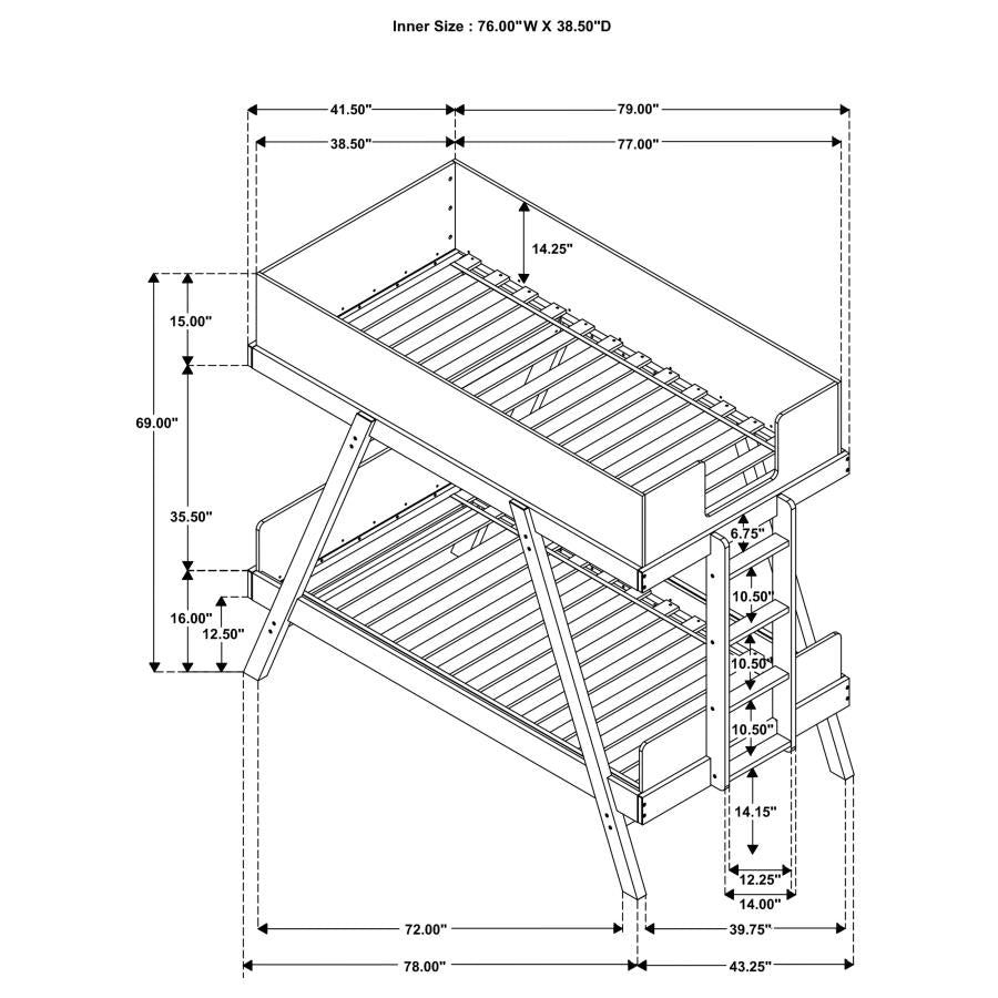 Frankie Twin Over Twin Bunk Bed with 7-inch Mattresses Blue - 460572T-SM