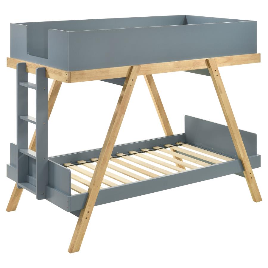 Frankie Wood Twin Over Twin Bunk Bed Blue and Natural - 460572T