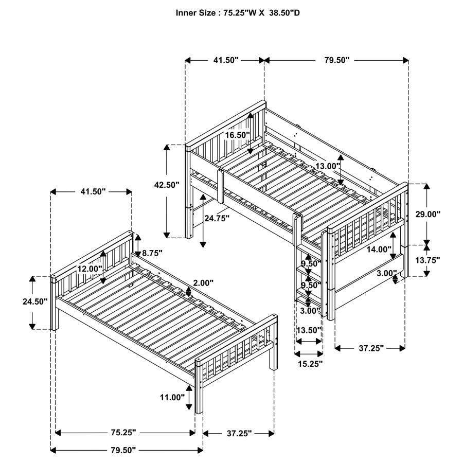 Dakota Wood Twin Over Twin Bunk Bed Natural - 461171
