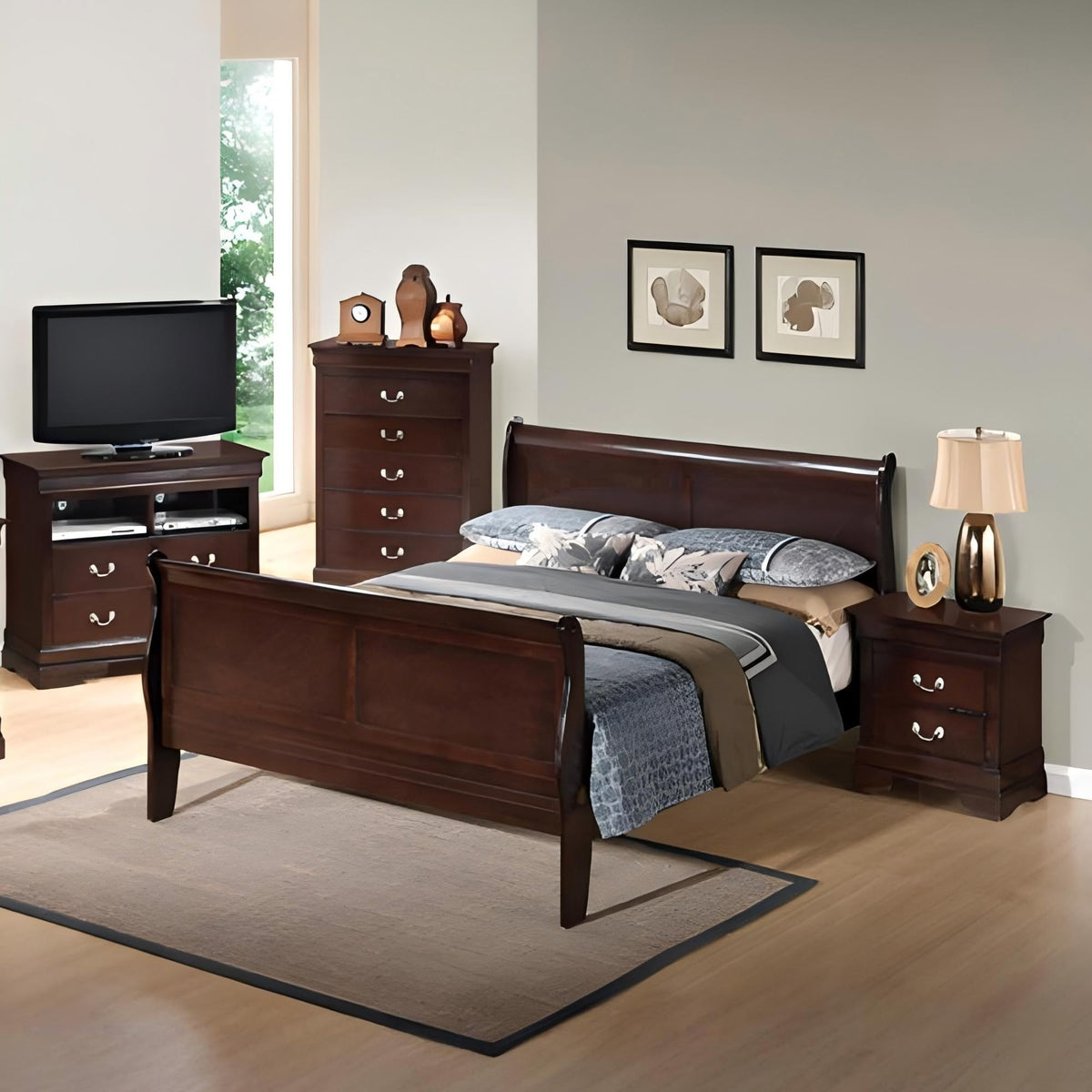 Louis Phillipe - Queen Bed Panel Sleigh - Cappuccino