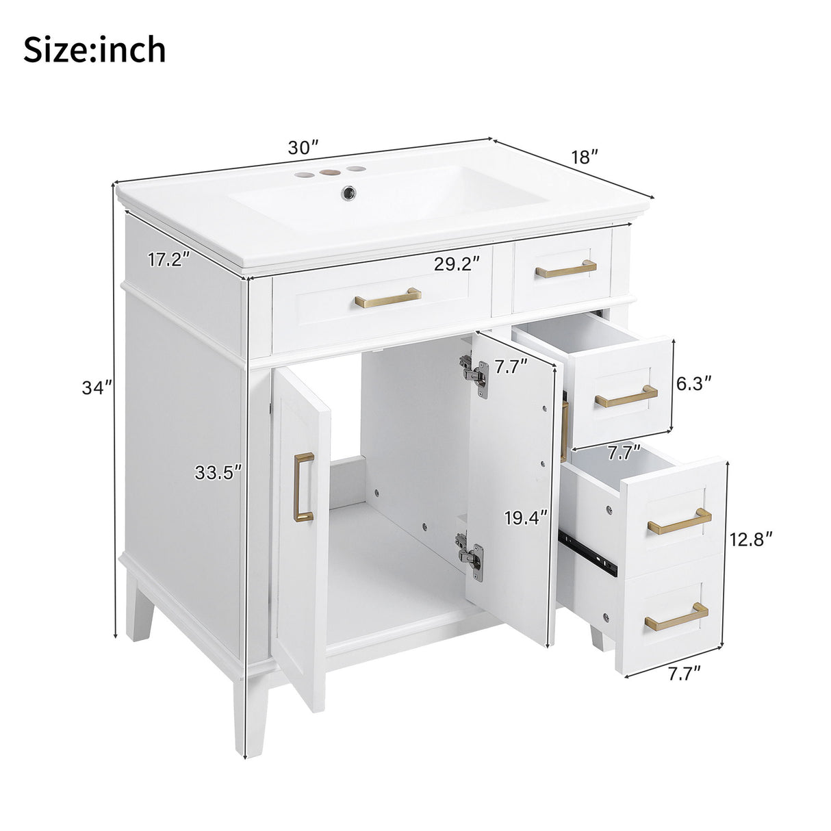 Modern Bathroom Vanity With Ceramic Sink, Soft Close Storage Cabinet