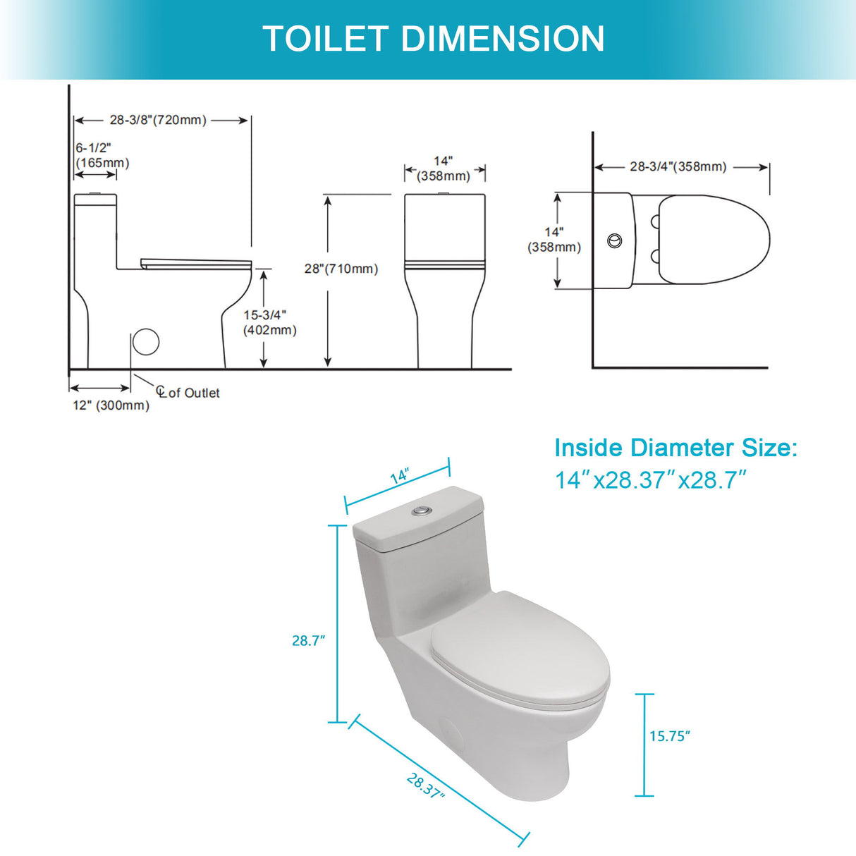 Modern Ceramic 1 Piece Toilet With Dual Flush And Soft Closing Seat - White