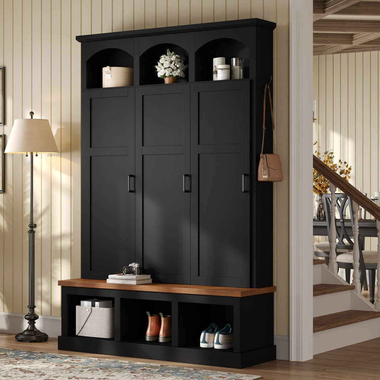 Classic Arched Design Hall Tree With 3 Hidden Storage