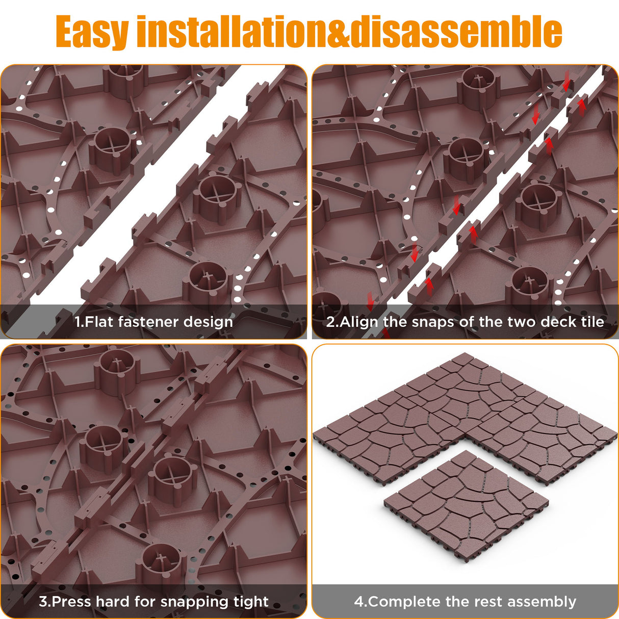 Stone Texture Diy Interlocking Patio Deck Tiles, 44 Pieces - Brown