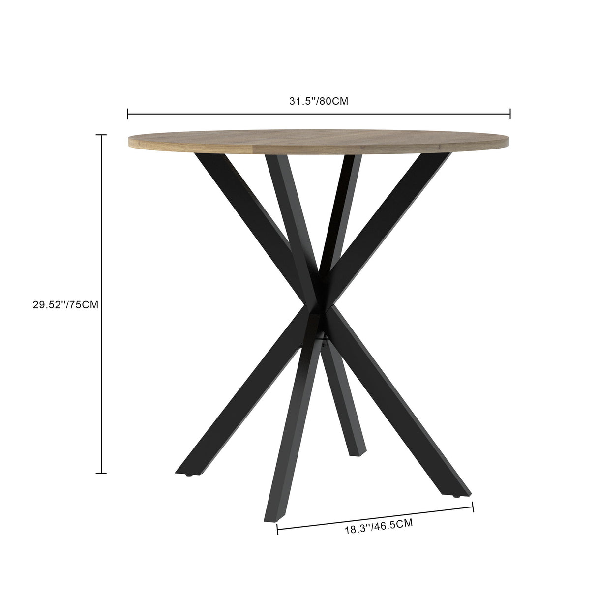Round Dining Table For 2 - 4 People, Compact Kitchen Or Dining Room - Rustic Brown