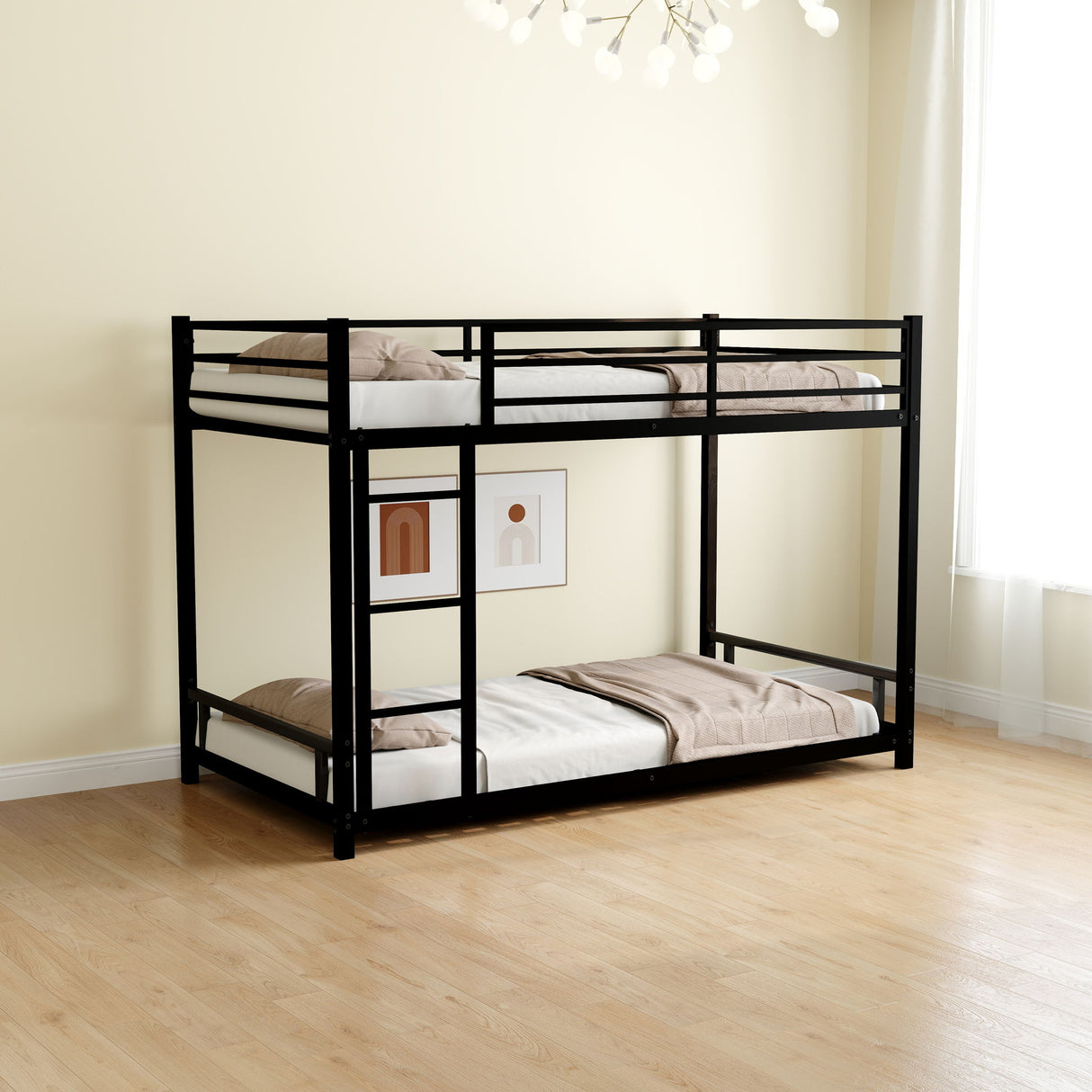 Bunk Bed With Noise Reduction And Safety Guardrail