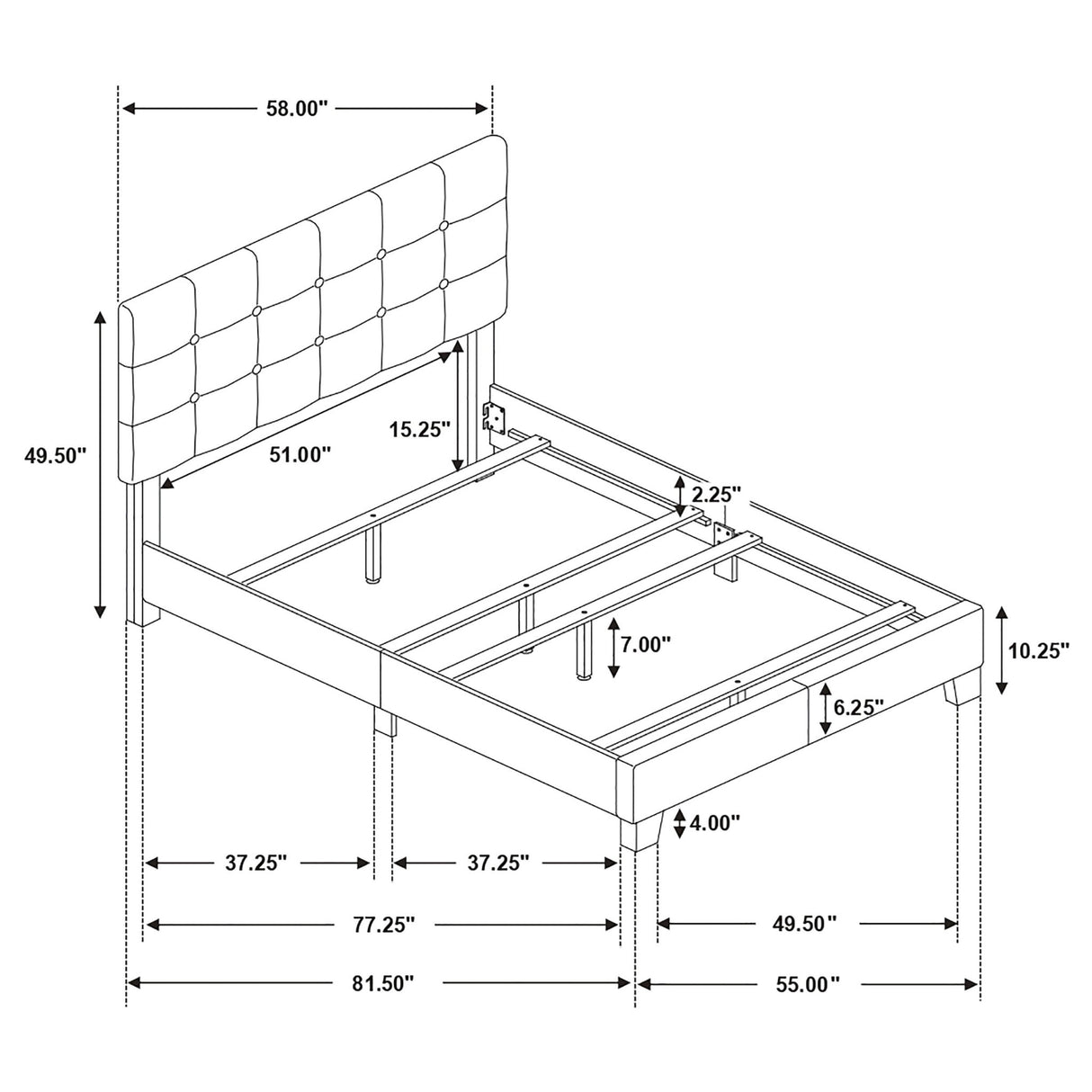 Tufted Full Panel Bed With Button Tufted Headboard, Platform Design - Charcoal