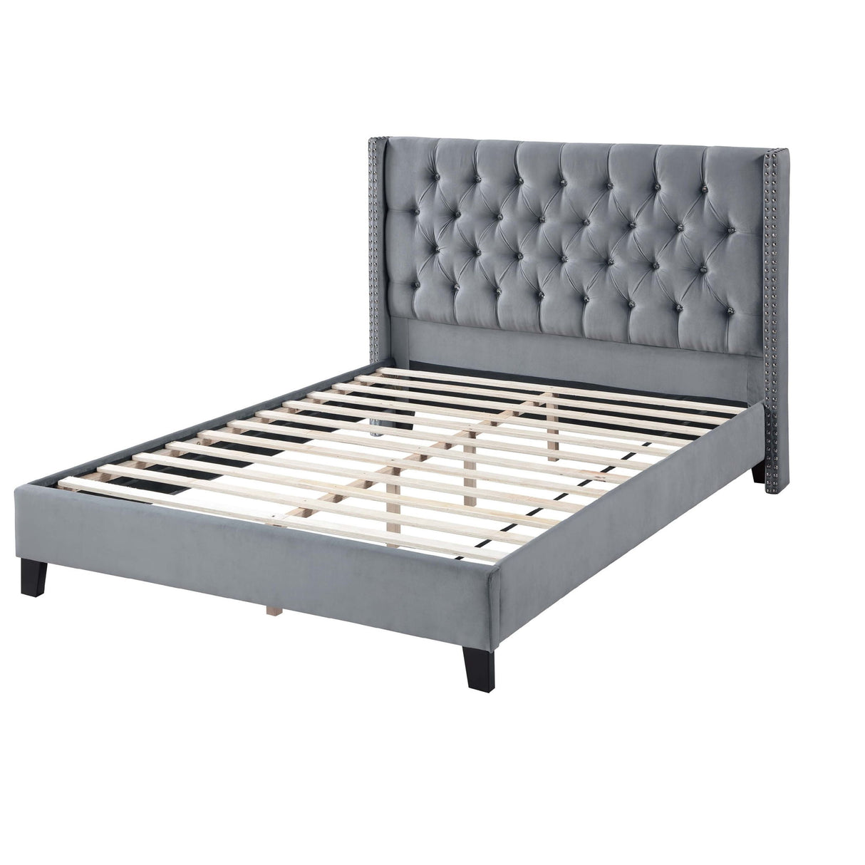 Modern Diamond Tufted Headboard Bed With Nailhead Trim