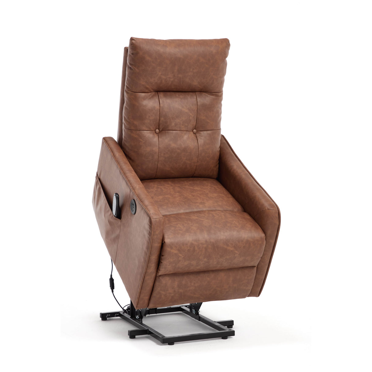 Single Motor Power Lift Recliner Chair With Massage And Heat, USB For Charging - Brown