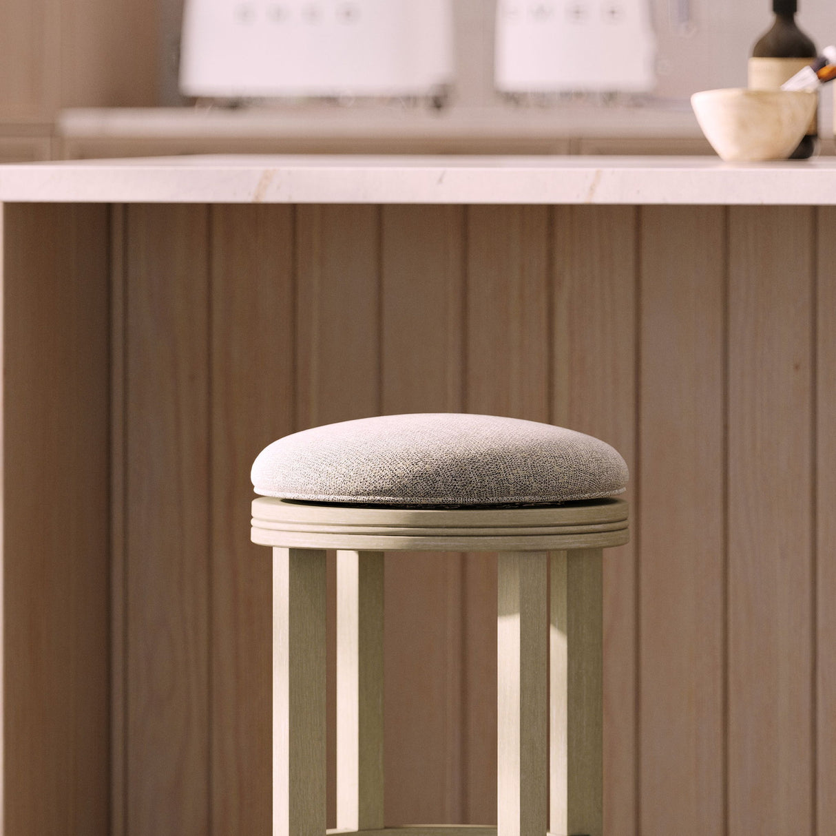 Backless Swivel Stool With Upholstered Seat