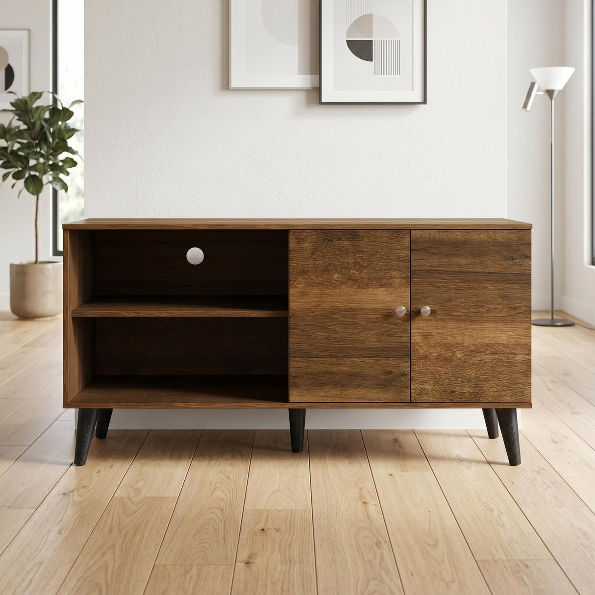 Amidon - TV Stand, With 2 Storage Shelves And 1 Cabinet