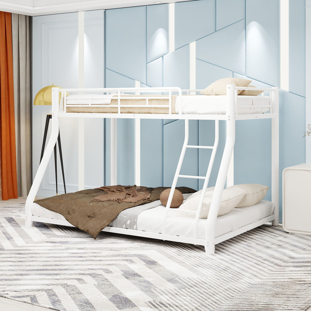 Bunk Bed Frame With Ladder And Guardrail, Heavy Duty Noise Free Design Metal Construction
