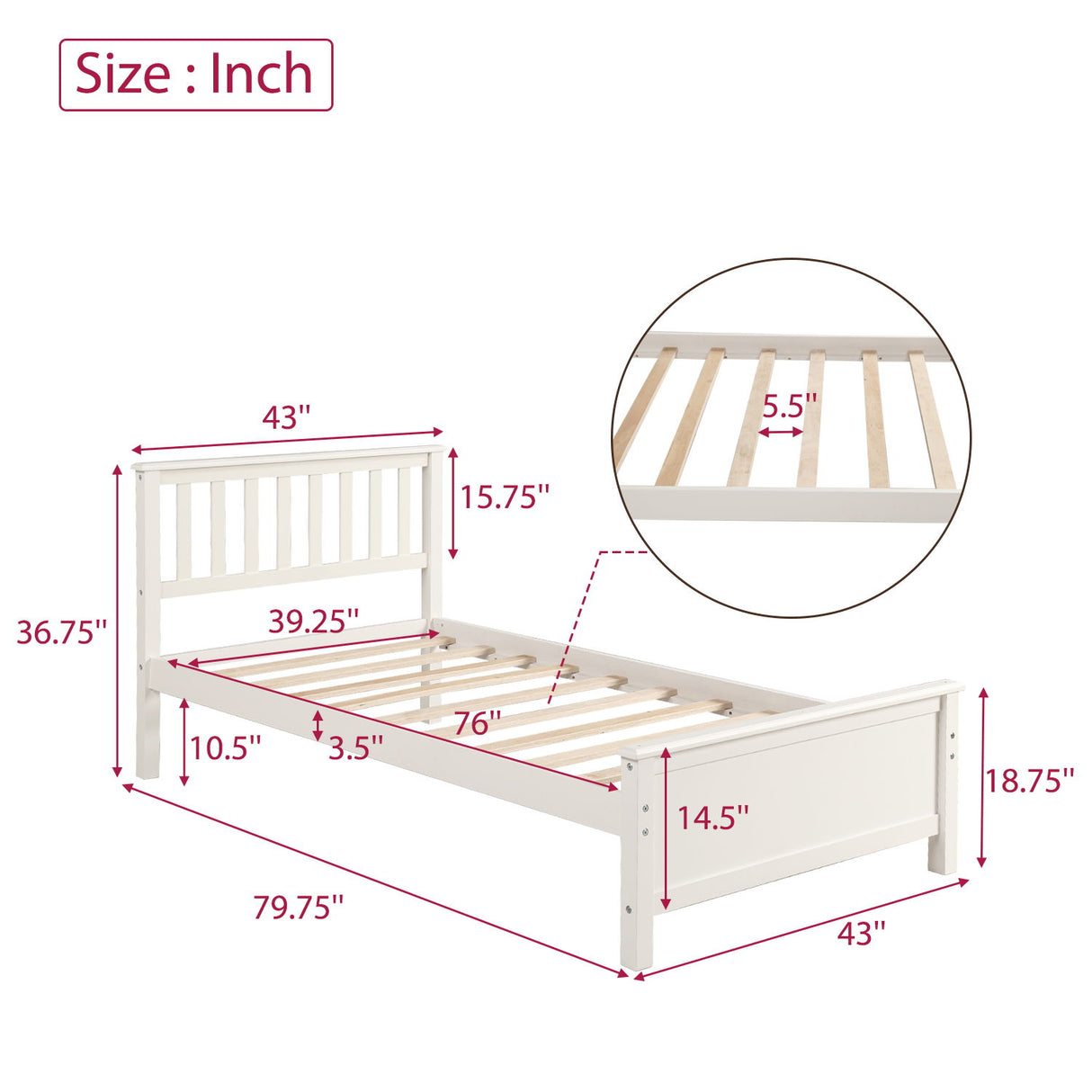 Platform Bed With Headboard, Footboard And Wood Slat Support
