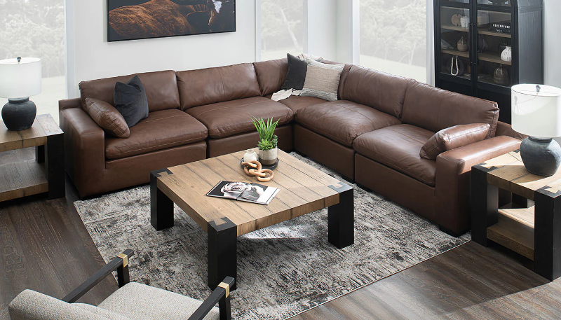 City Limits II 5-Piece Brown Leather Sectional - ARCDSCLx2+RACDSCL+LACDSCL+WEDSCL