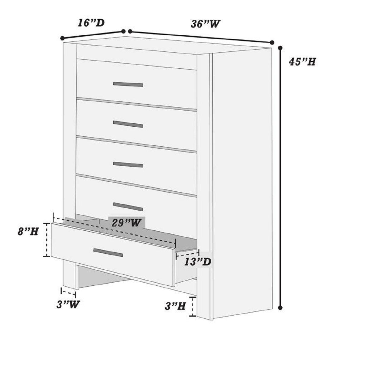 1 Piece Chest 2 Tone Sleek Bar Bedroom Furniture - White