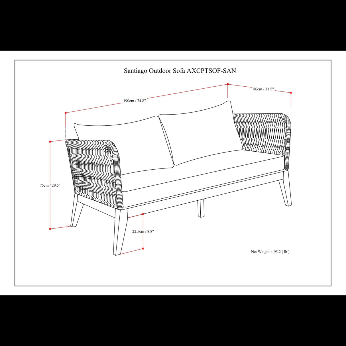 Santiago - Outdoor Sofa - Slate Gray