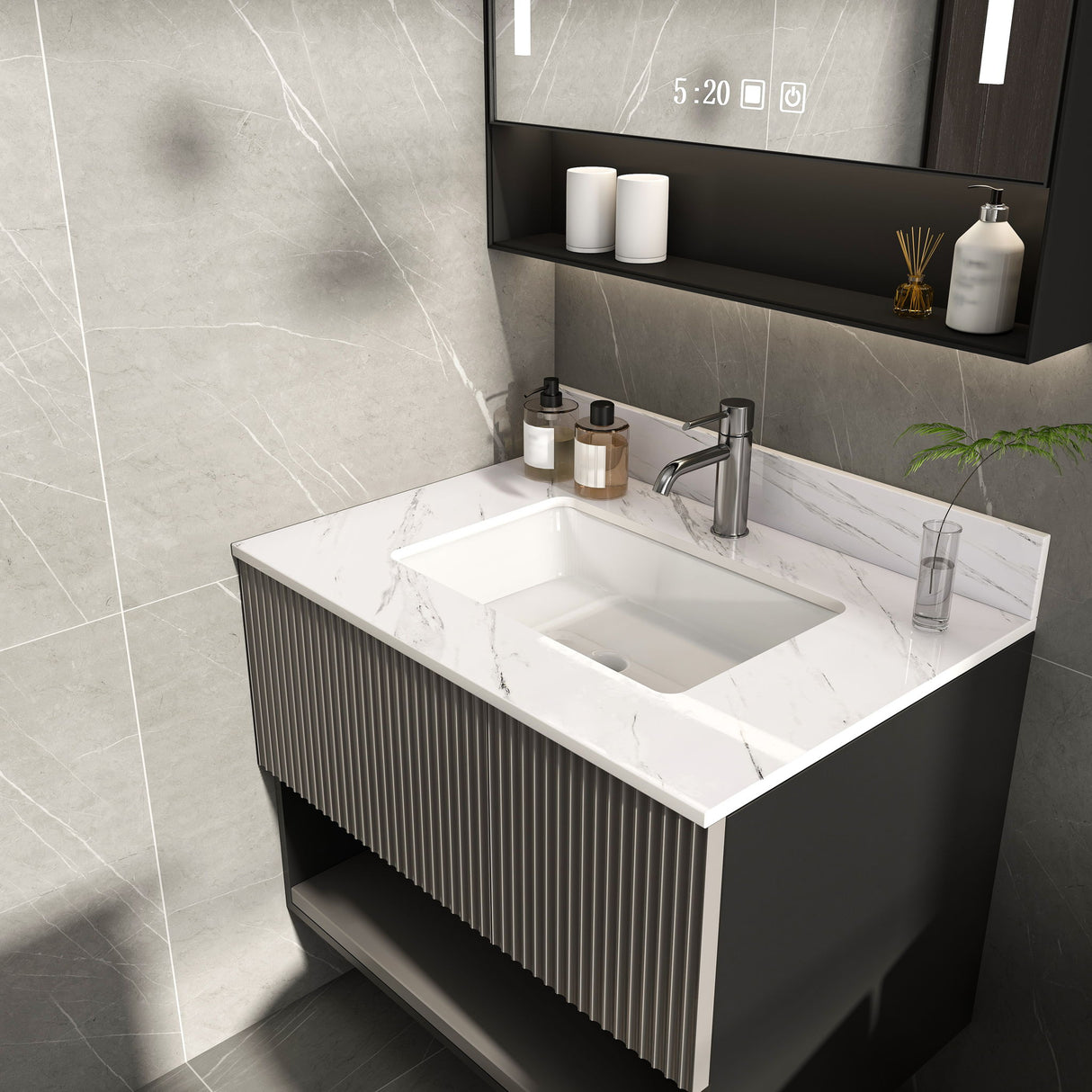 Bianco Carrara Venato Marble Vanity Top With Pre Drilled Faucet Hole And Undermount Sink