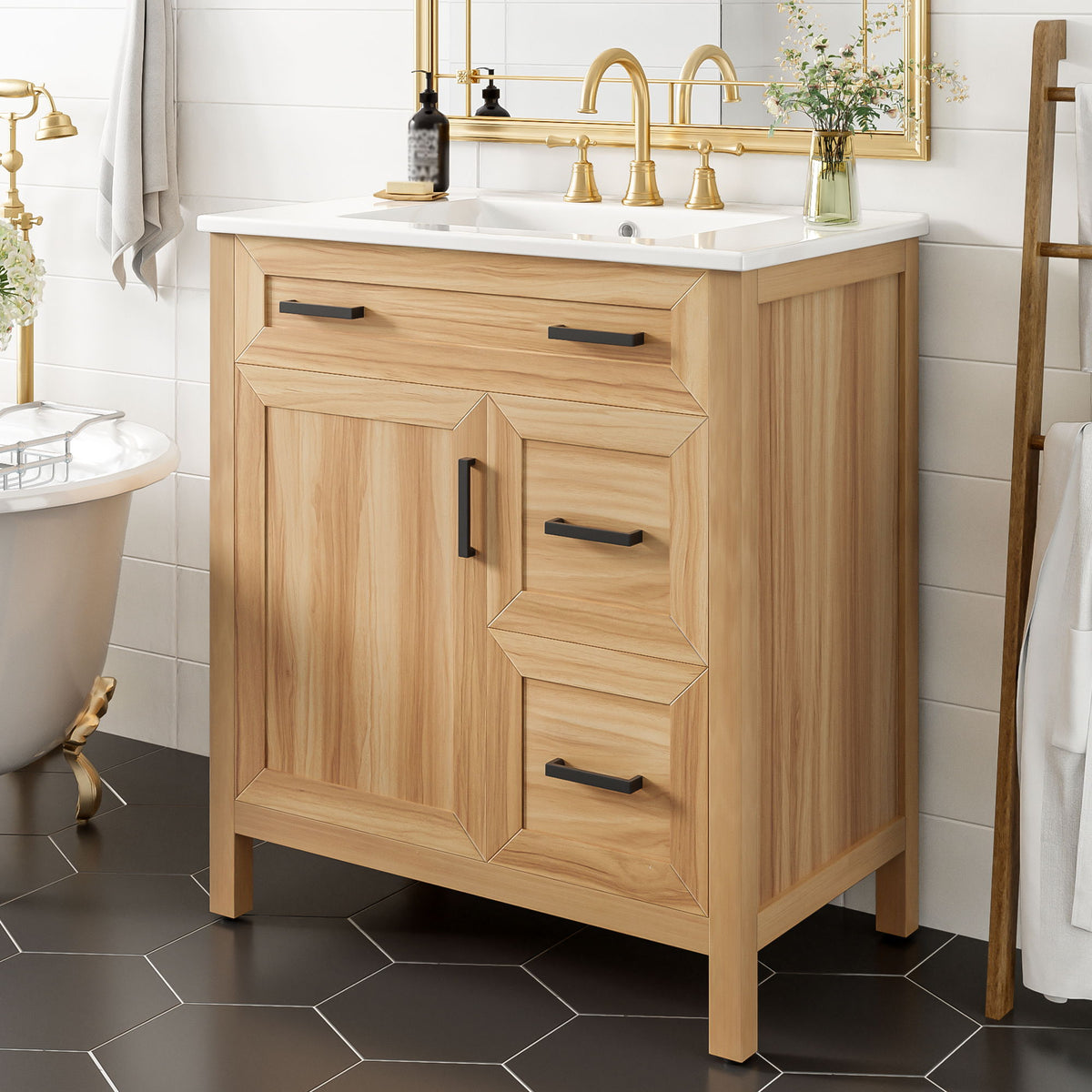 Bathroom Vanity With Sink, 2 Soft Close Drawers, 1 Soft Close Door, Adjustable Shelf