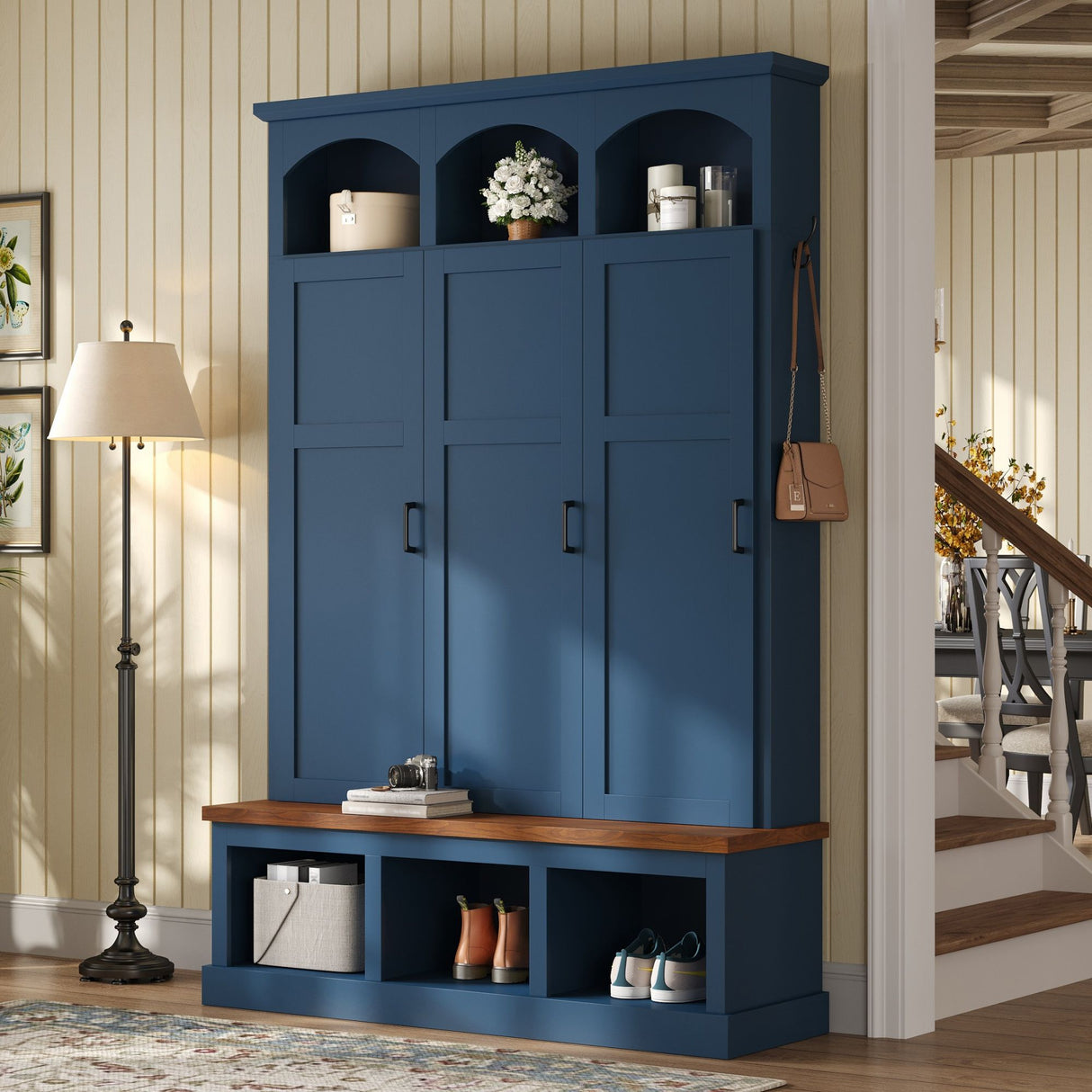 Classic Arched Design Hall Tree With 3 Hidden Storage