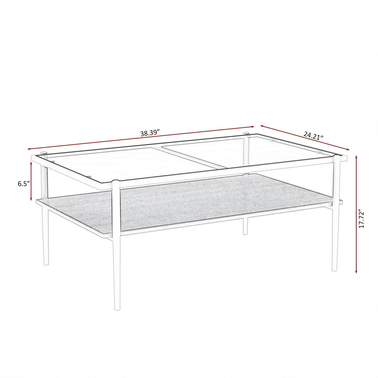 Rectangle Coffee Table With Tempered Glass Top And Legs, Modern Table For Living Room