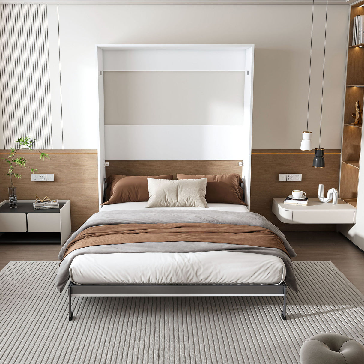 Queen Murphy Bed, Foldable Wall Bed, Space Saving Design For Bedrooms - White