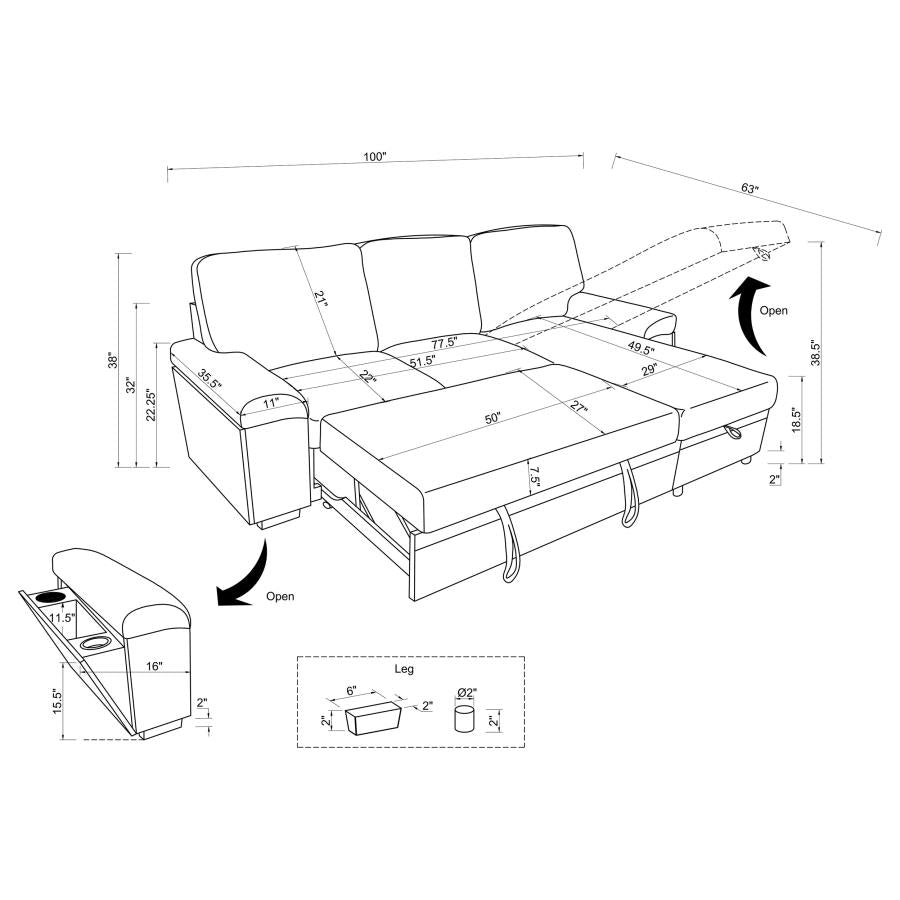 Demko Sleeper Sectional Sofa with Speaker and Storage Chaise Granite - 500355