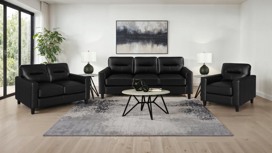 Scotland Faux Leather Upholstered Track Arm Loveseat Black - 504665