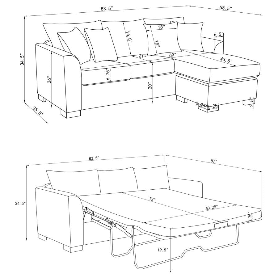 Storey Upholstered Sleeper Sectional Chaise Sofa Grey - 504779