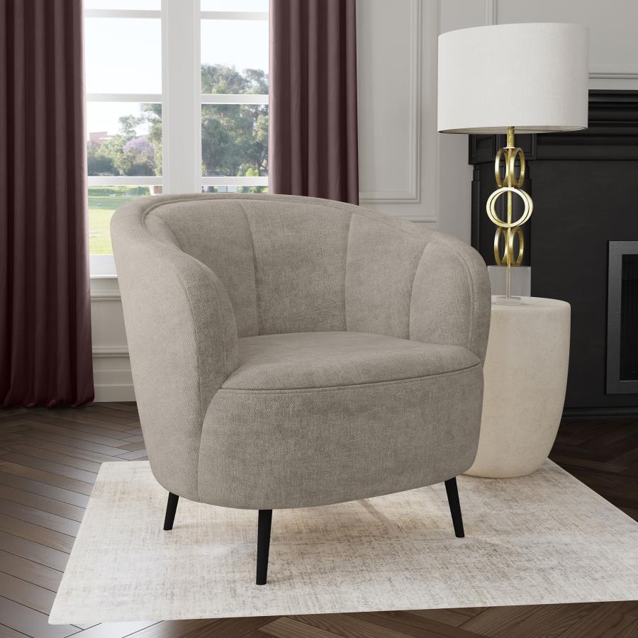 Ellorie Upholstered Channel Back Curved Chair Beige - 504839