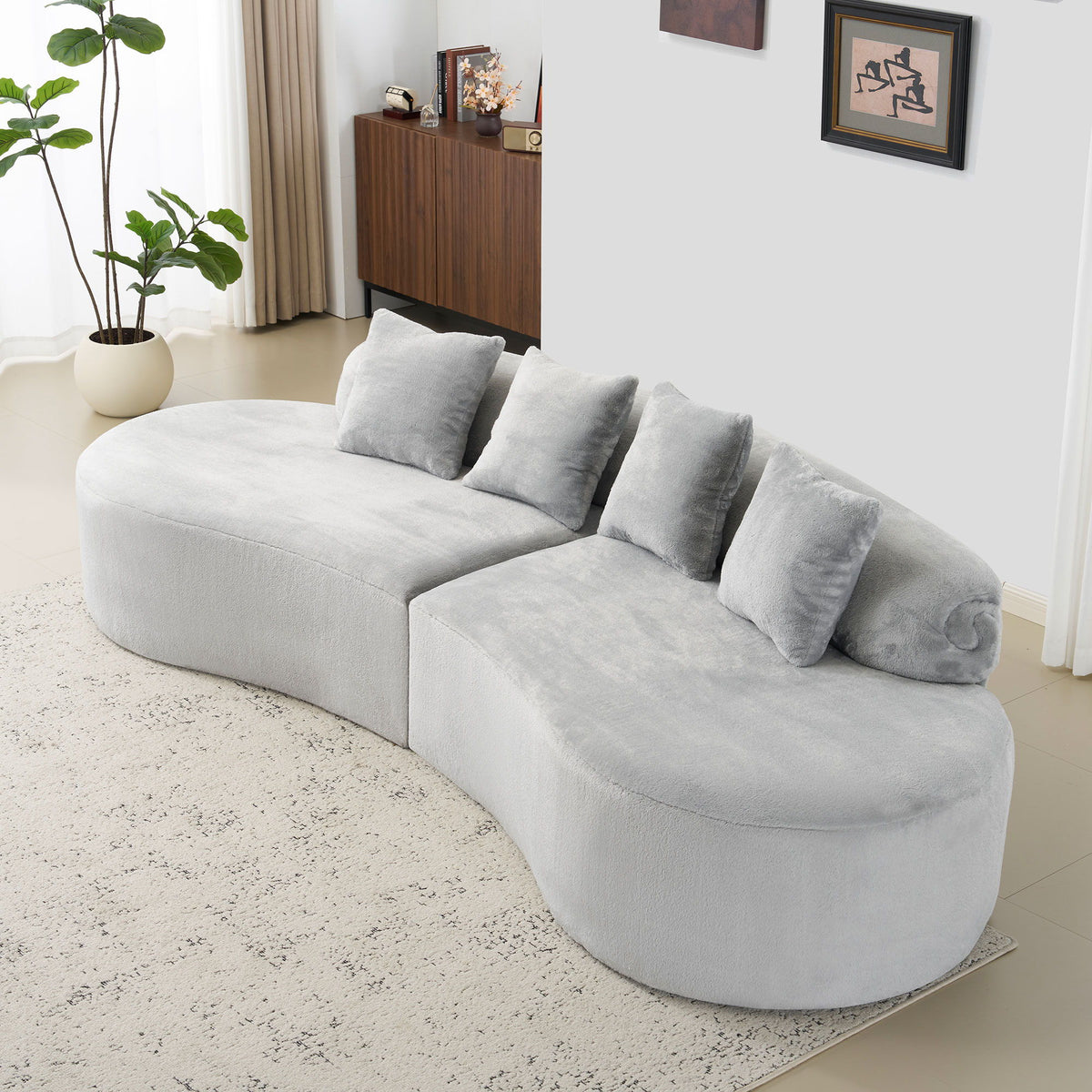 Modern Curved Sofa With Pillows