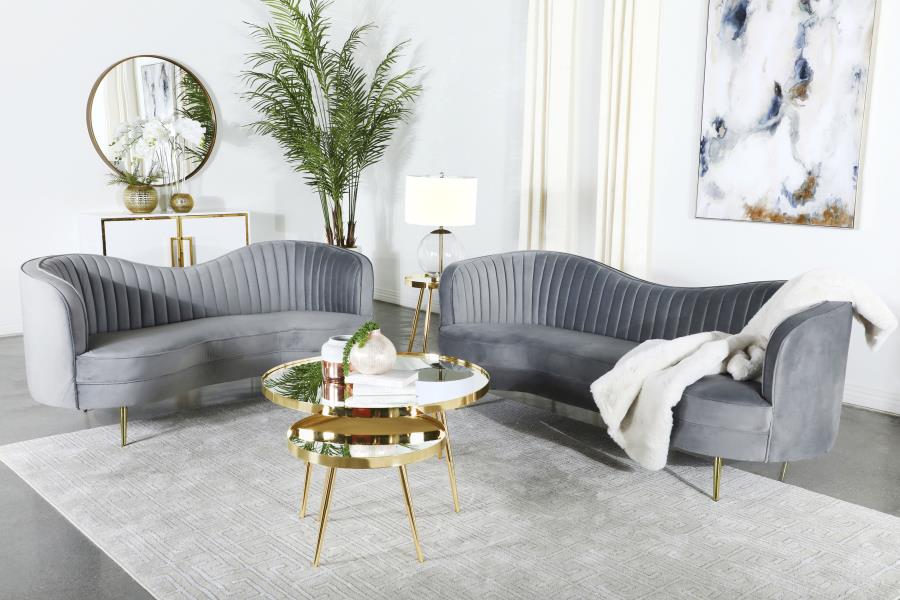 Sophia 2-piece Upholstered Channel Tufted Sofa Set Grey - 506864-S2