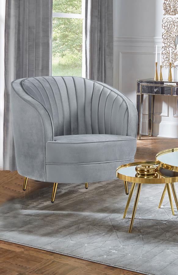Sophia Upholstered Channel Tufted Barrel Accent Chair Grey - 506866