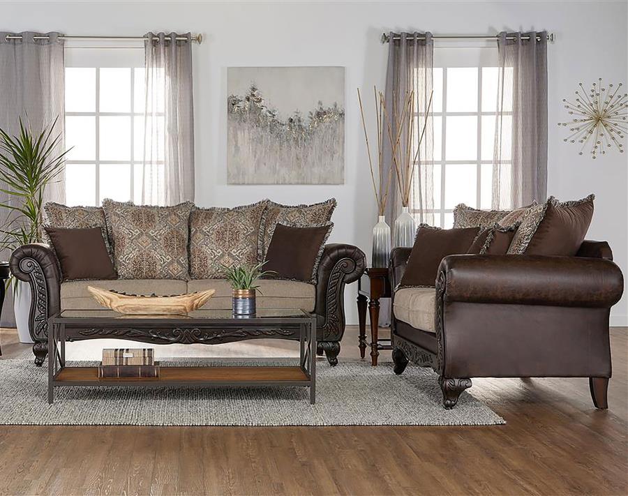 Elmbrook 2-piece Upholstered Rolled Arm Sofa Set Brown - 508571-S2
