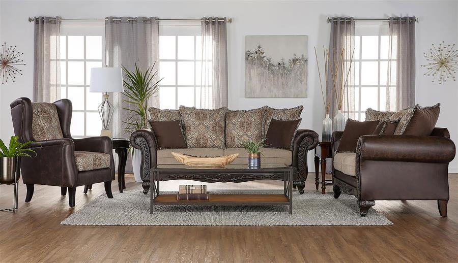 Elmbrook Upholstered Rolled Arm Sofa Brown - 508571