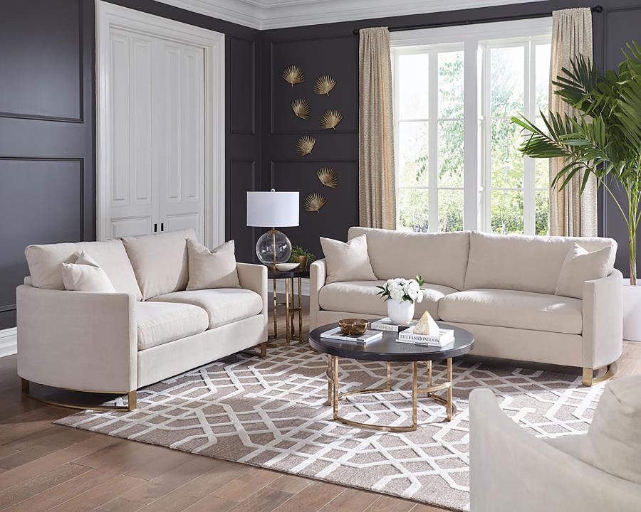 Corliss Upholstered Curved Track Arm Sofa Beige - 508821