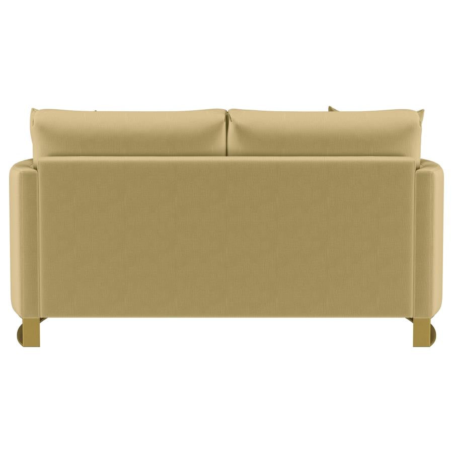 Corliss Upholstered Curved Track Arm Loveseat Camel - 508825