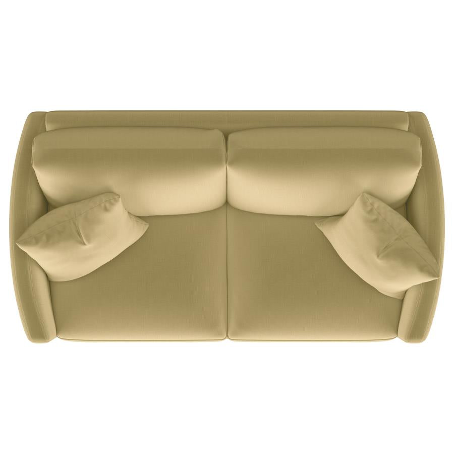 Corliss Upholstered Curved Track Arm Loveseat Camel - 508825