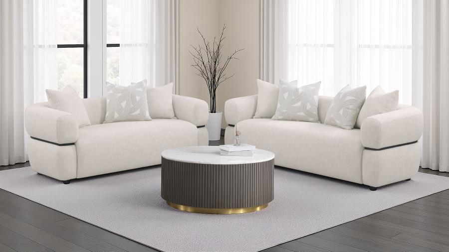 Jeanette 73-inch Fabric Upholstered Round Arm Loveseat Beige - 508962