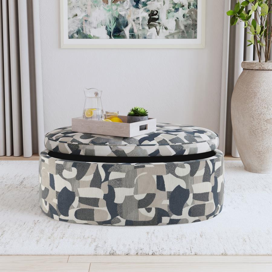 Tomkins Oval Upholstered Storage Ottoman Indigo Blue - 509674
