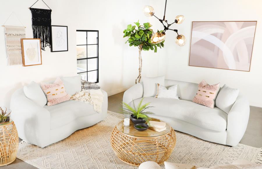 Isabella 2-piece Faux Sheepskin Upholstered Sofa Set Natural - 509871-S2