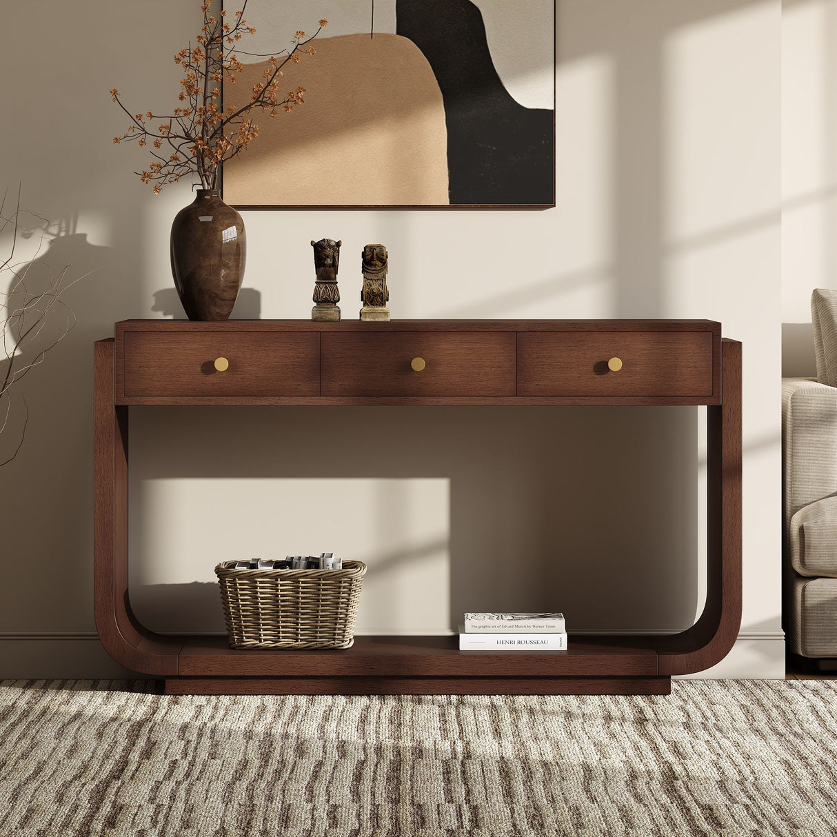 Console Table With 3 Drawers, Display Shelf